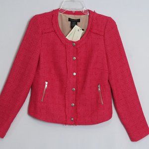 NWT MM Couture by Miss Me Hot Pink Tweed Zip Snap Long Sleeve Jacket Size S